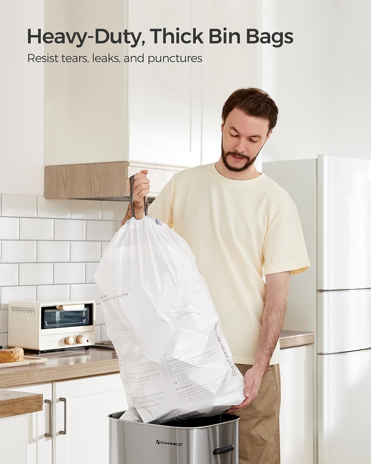SONGMICS Trash Bags, for 8-Gallon (30 L) Trash Can, 2 Rolls, 90 Count