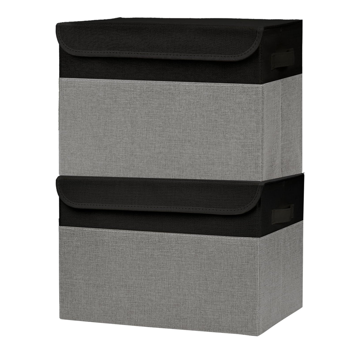 Bagnizer Large 17" 42 Quarts Collapsible Stackable Storage Bins with Lids [3-Pack] Foldable Fabric Linen Storage Boxes Cube, Closet Organizer Baskets with Label (16.7 x 12 x 12, Black)