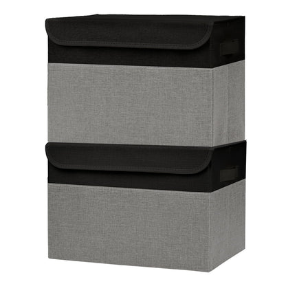 Bagnizer Large 17" 42 Quarts Collapsible Stackable Storage Bins with Lids [3-Pack] Foldable Fabric Linen Storage Boxes Cube, Closet Organizer Baskets with Label (16.7 x 12 x 12, Black)