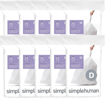 simplehuman Code D 100 Count Custom Fit Liners, Drawstring Kitchen Trash Bags, One-by-One Mess-Free Dispense, Extra Thick & Double Seamed, 50% PCR Plastic, 20 Liter / 5.3 Gallon, White