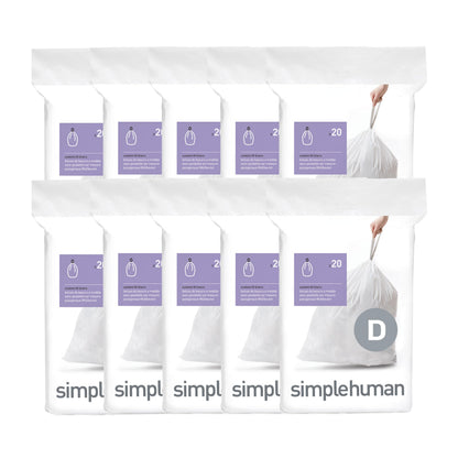 simplehuman Code D 100 Count Custom Fit Liners, Drawstring Kitchen Trash Bags, One-by-One Mess-Free Dispense, Extra Thick & Double Seamed, 50% PCR Plastic, 20 Liter / 5.3 Gallon, White