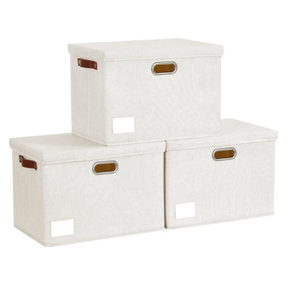 17" Large Fabric Storage Box with Lids, 3-Pack, Gray