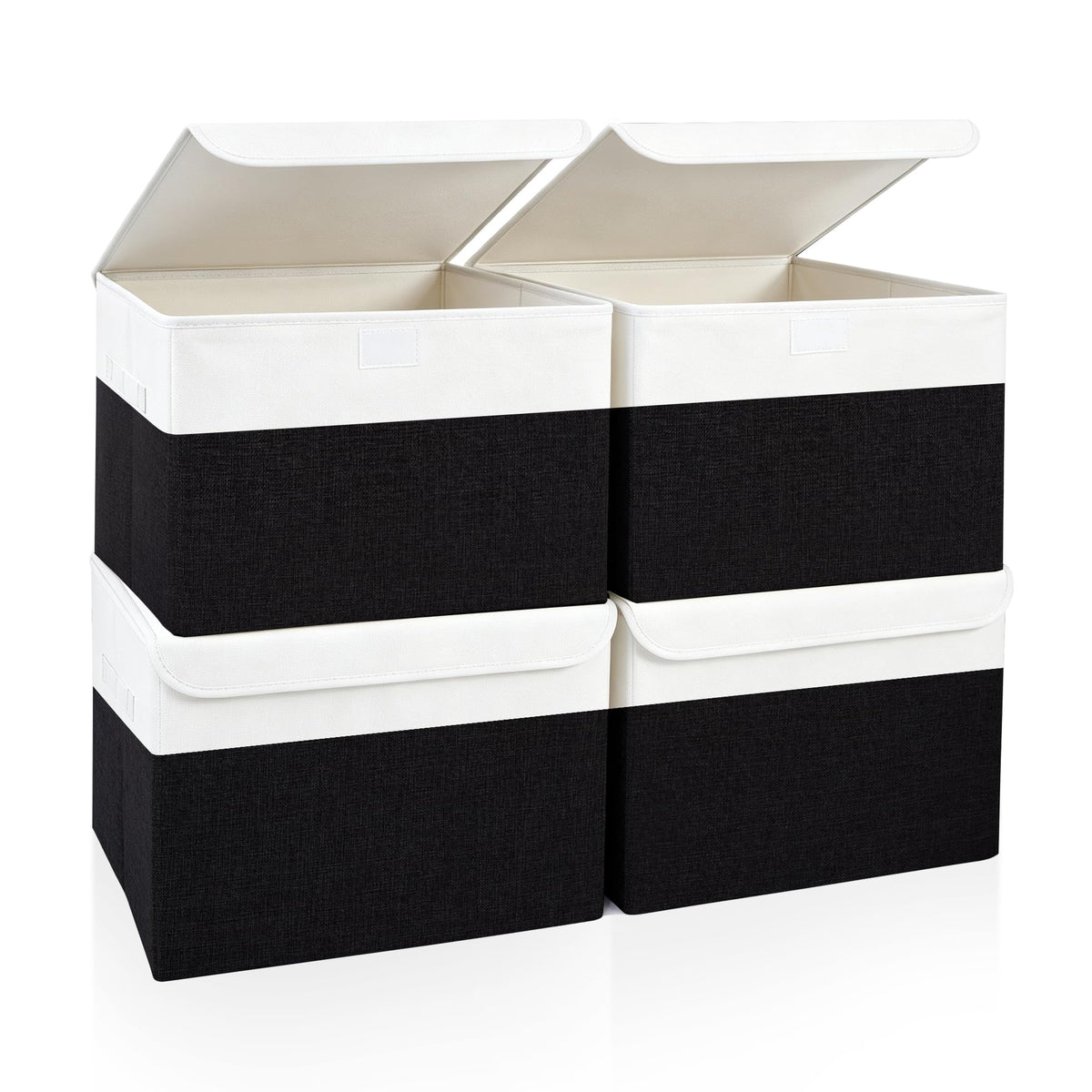 Bagnizer Large 17" 42 Quarts Collapsible Stackable Storage Bins with Lids [3-Pack] Foldable Fabric Linen Storage Boxes Cube, Closet Organizer Baskets with Label (16.7 x 12 x 12, Black)