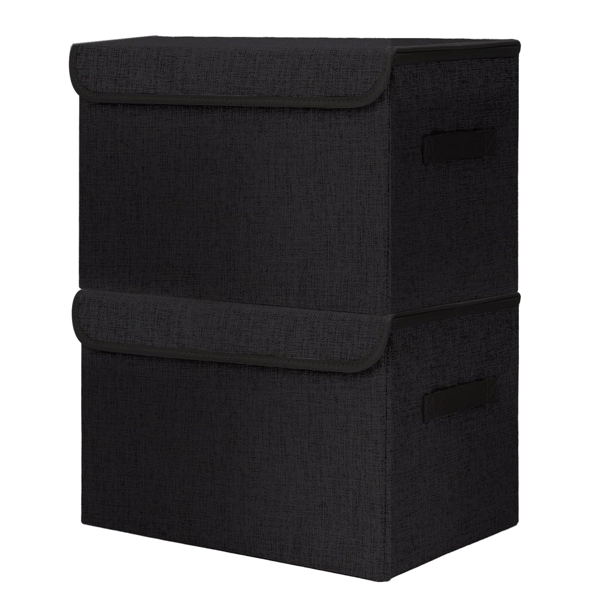 Bagnizer Large 17" 42 Quarts Collapsible Stackable Storage Bins with Lids [3-Pack] Foldable Fabric Linen Storage Boxes Cube, Closet Organizer Baskets with Label (16.7 x 12 x 12, Black)