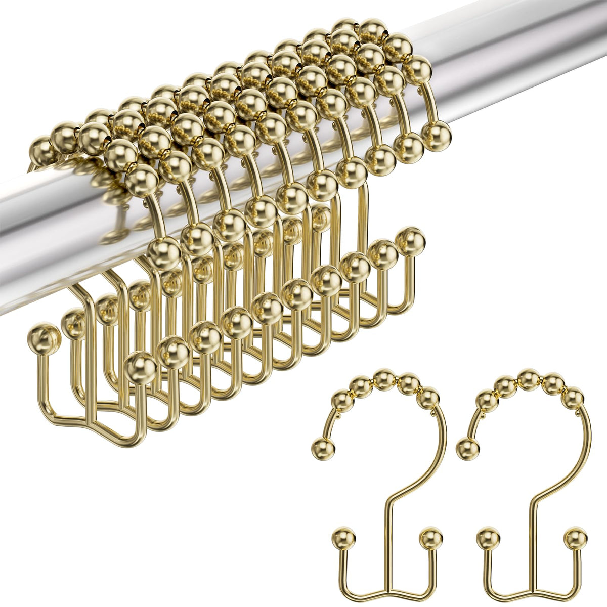 Amazer Shower Curtain Hooks, Decorative Rust Proof Stainless Steel Shower Curtain Hooks for Bathroom Shower Rods Set of 12, Polished Nickel