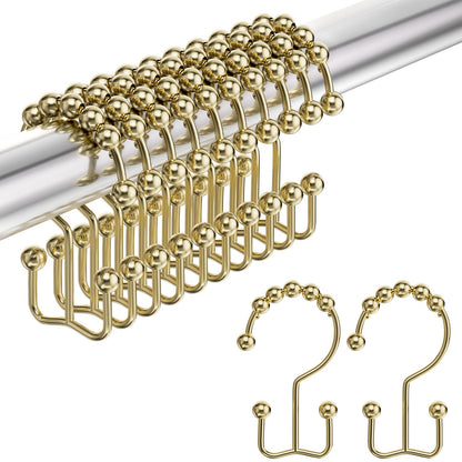 Amazer Shower Curtain Hooks, Decorative Rust Proof Stainless Steel Shower Curtain Hooks for Bathroom Shower Rods Set of 12, Polished Nickel