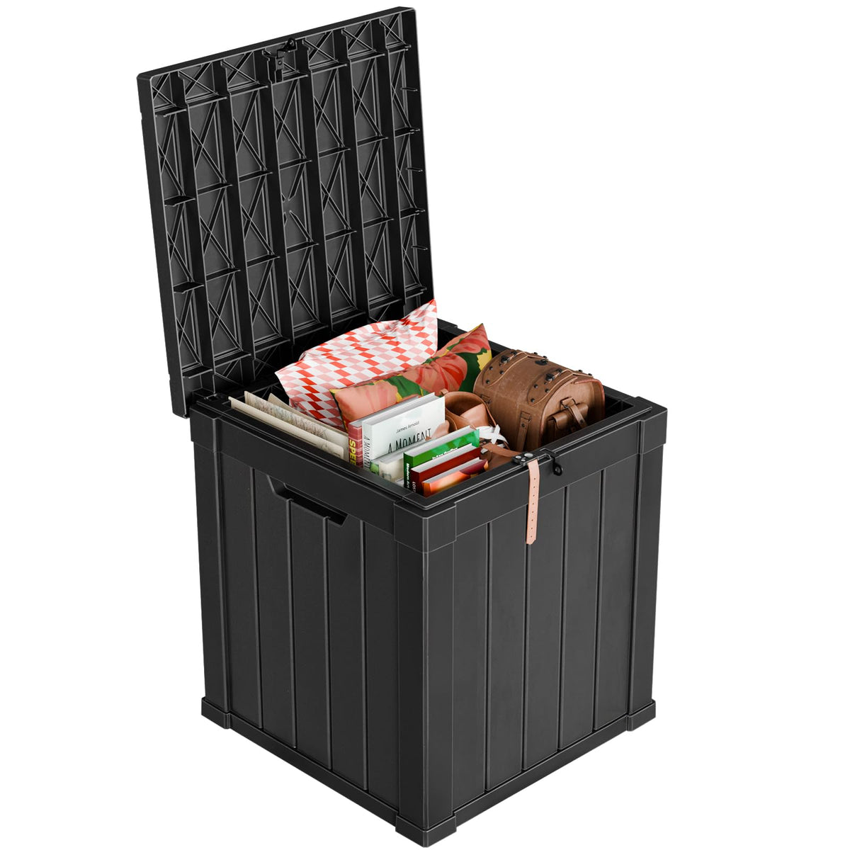 PatioZen 150 Gallon Resin Deck Box, Lockable Patio Outdoor Storage Box for Furniture, Garden Tools and Tools Storage, Waterproof Outside Storage Boxes - Black