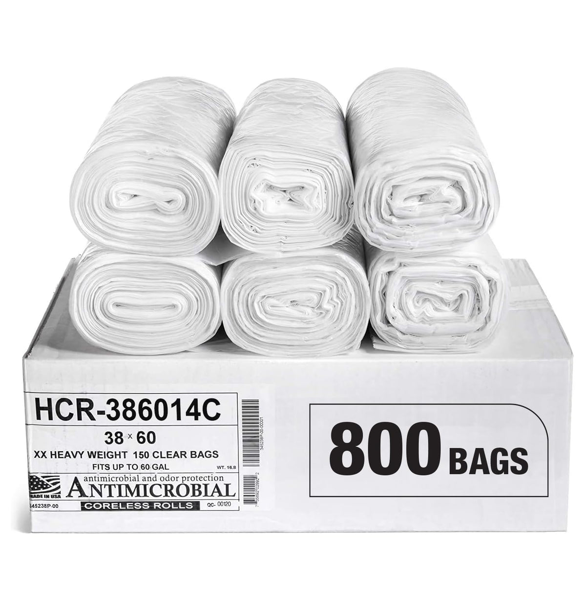 Aluf Plastics 60 Gal Black Trash Bags, 22 Micron (EQ.), 38" x 60" (150 Pk)