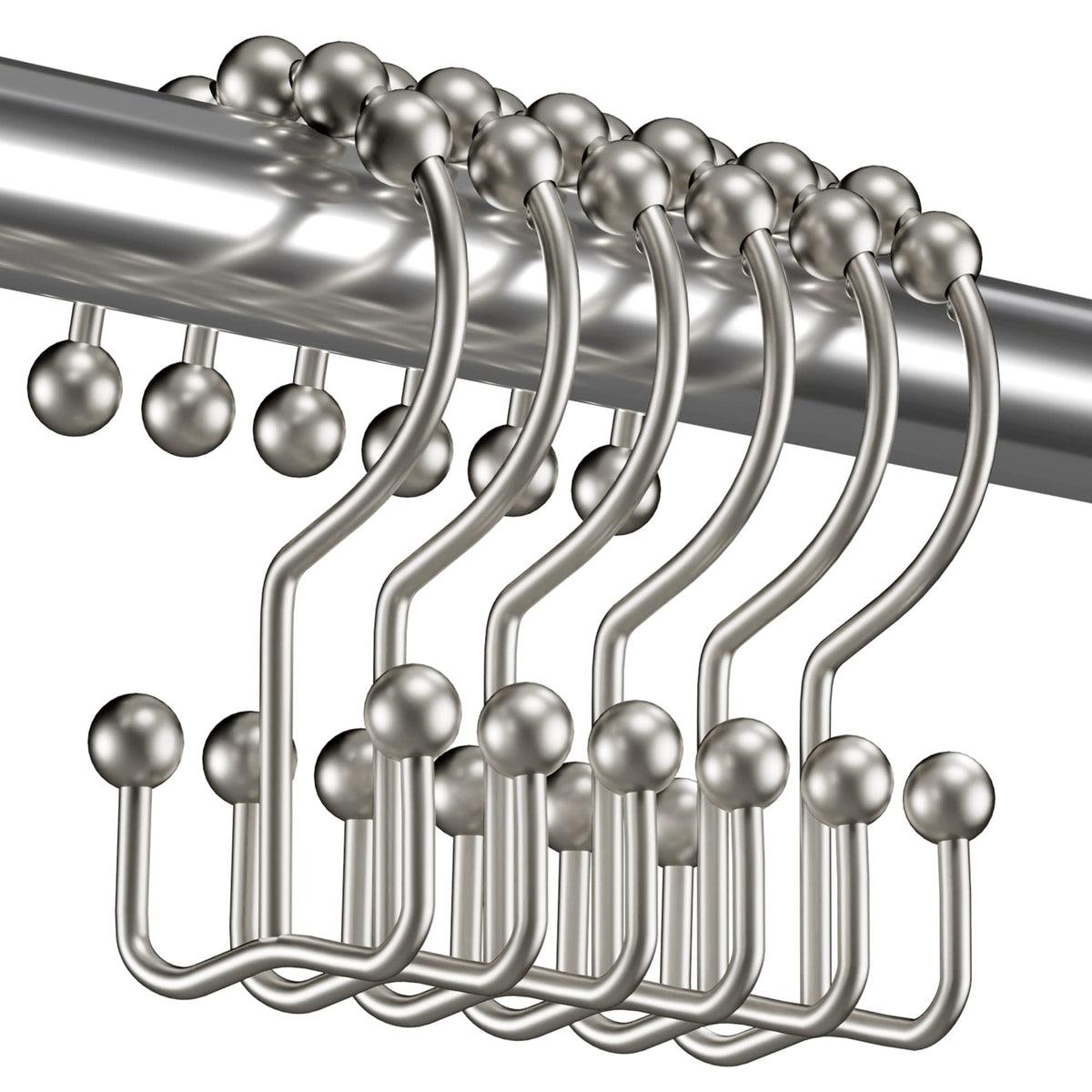 Titanker Shower Curtain Hooks Rings, Rust Resistant Metal Double Glide Shower Hooks Rings for Bathroom Shower Rods Curtains, Set of 12 Hooks - Nickel