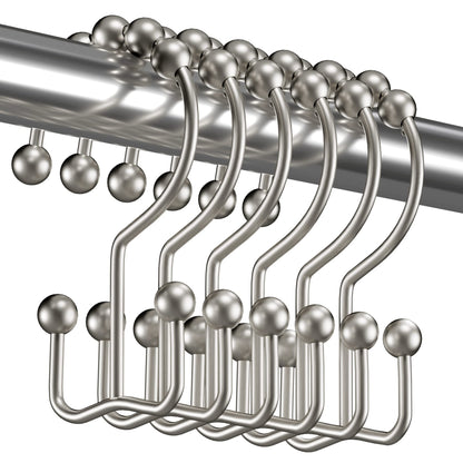 Titanker Shower Curtain Hooks Rings, Rust Resistant Metal Double Glide Shower Hooks Rings for Bathroom Shower Rods Curtains, Set of 12 Hooks - Nickel
