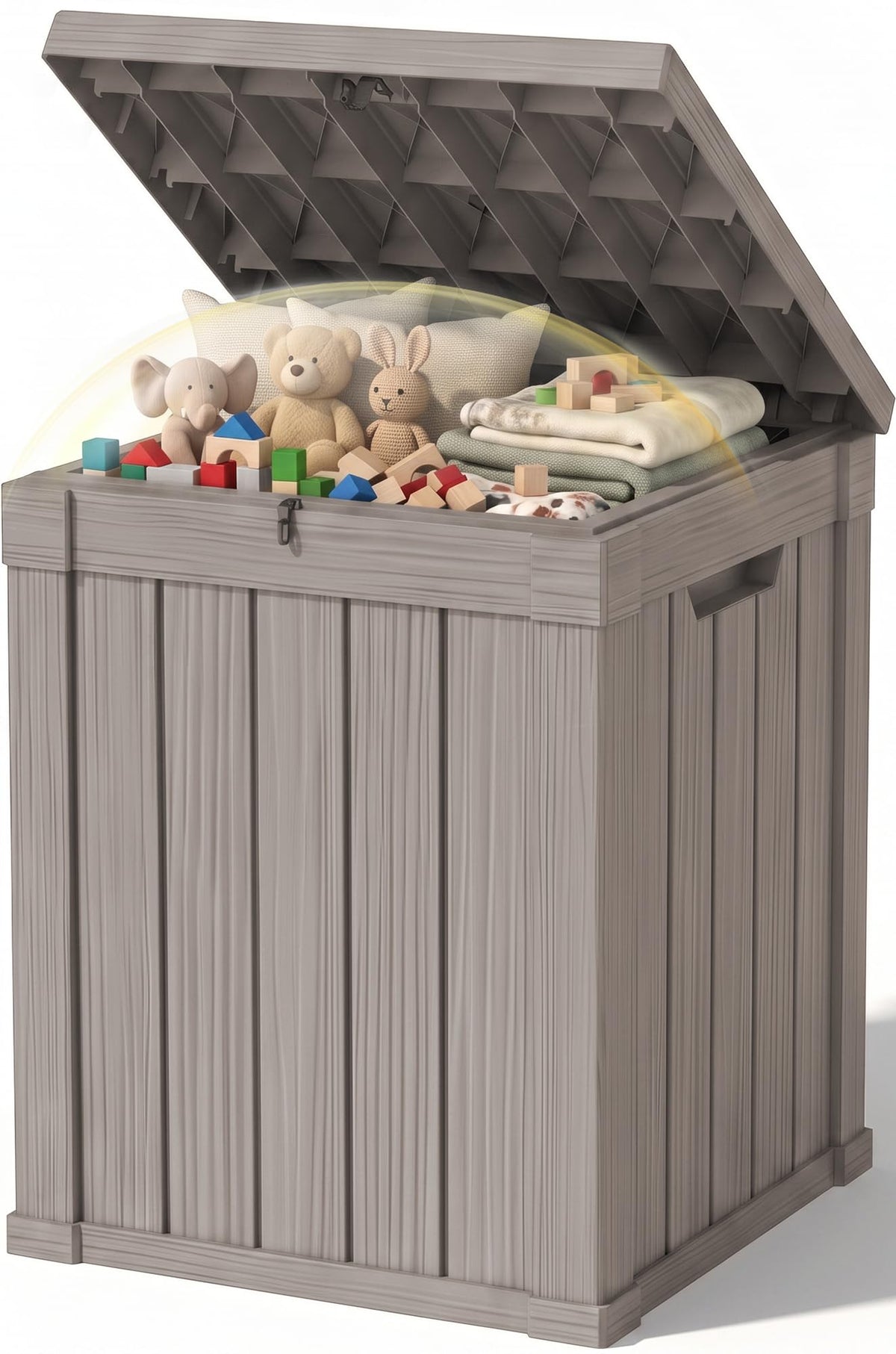 Outdoor Storage Box, 360 Gallon Waterproof Resin Deck Box with Support Rod