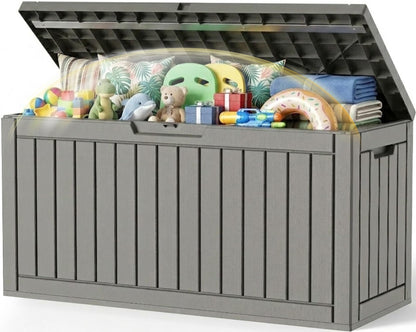 Outdoor Storage Box, 360 Gallon Waterproof Resin Deck Box with Support Rod