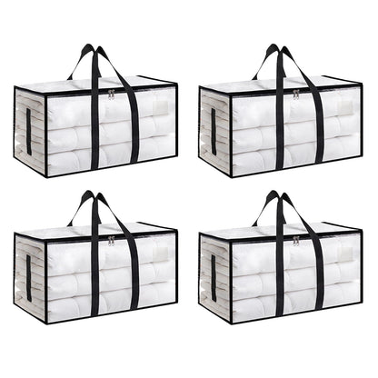Moving Bags Extra Large 8 Pack - Heavy Duty Storage Totes with Wrap-Around Handles & Reinforced Zippers - Foldable Moving Box Alternative, Water-Resistant for Dorm, Closet & Under Bed Storage (Clear)