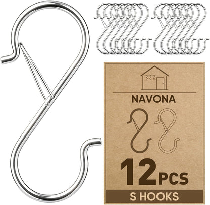 12 Pcs S Hooks for Hanging Heavy Duty, Metal S Hook with Safety Buckle