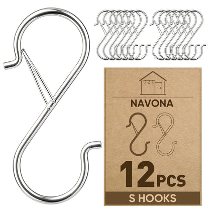 12 Pcs S Hooks for Hanging Heavy Duty, Metal S Hook with Safety Buckle