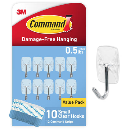 Command Small Clear Wire Hooks, 10 Hooks, 12 Strips