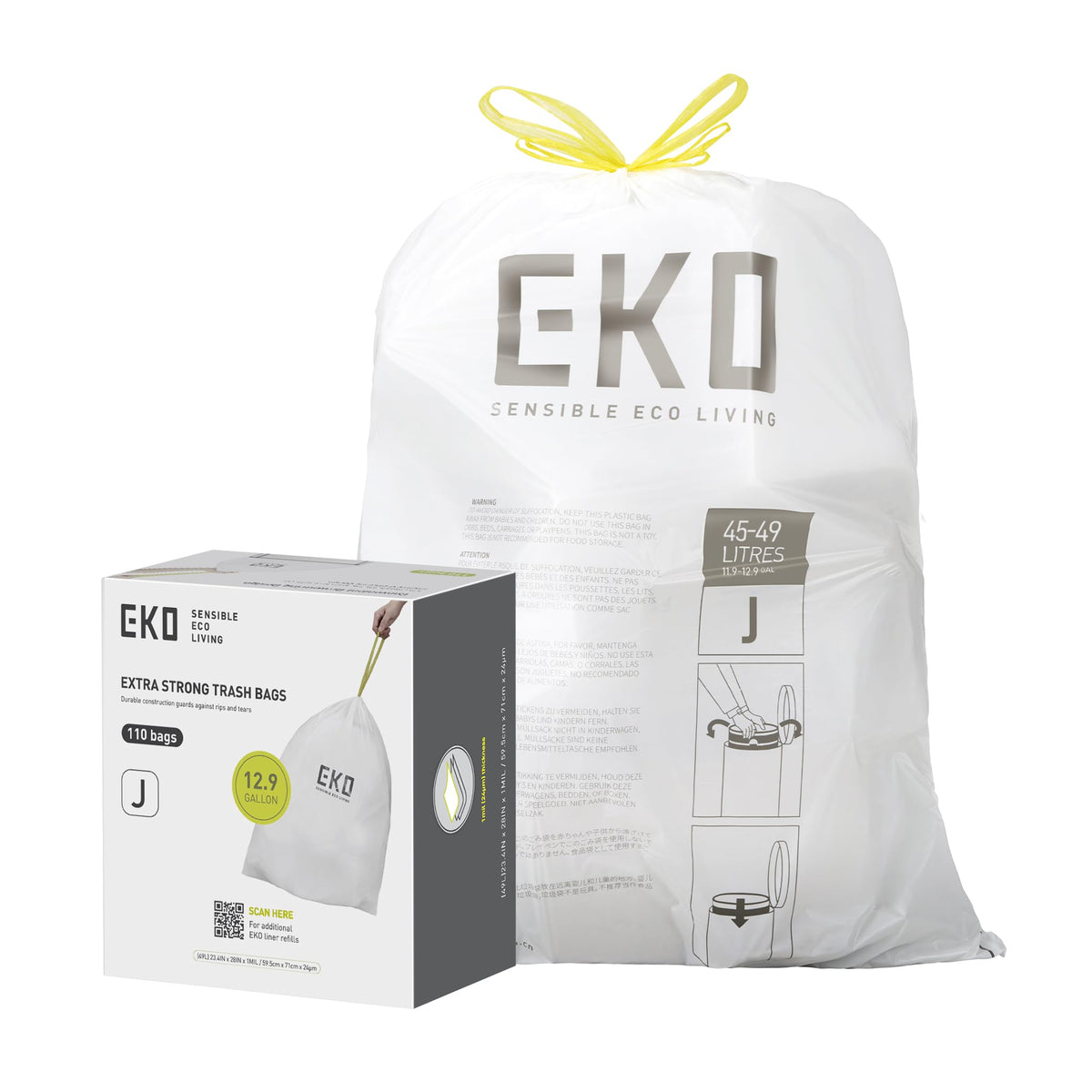 EKO 20 Gallon Extra-Strong XL Tall Kitchen Trash Bags, Code G, 110 ct