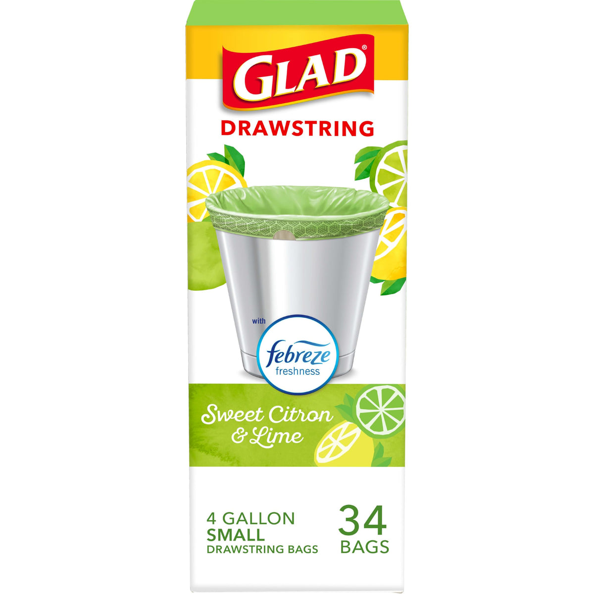 Glad Small Trash Bags, Great for Office, Bathrooms and Bedroom Bins, Beachside Breeze Scented Garbage Bags, Odor Resistant with Drawstring, Febreze Freshness, 4 Gallon Trash Bags, 80 Count
