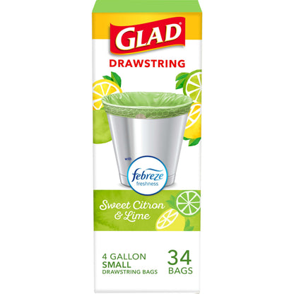 Glad Small Trash Bags, Great for Office, Bathrooms and Bedroom Bins, Beachside Breeze Scented Garbage Bags, Odor Resistant with Drawstring, Febreze Freshness, 4 Gallon Trash Bags, 80 Count