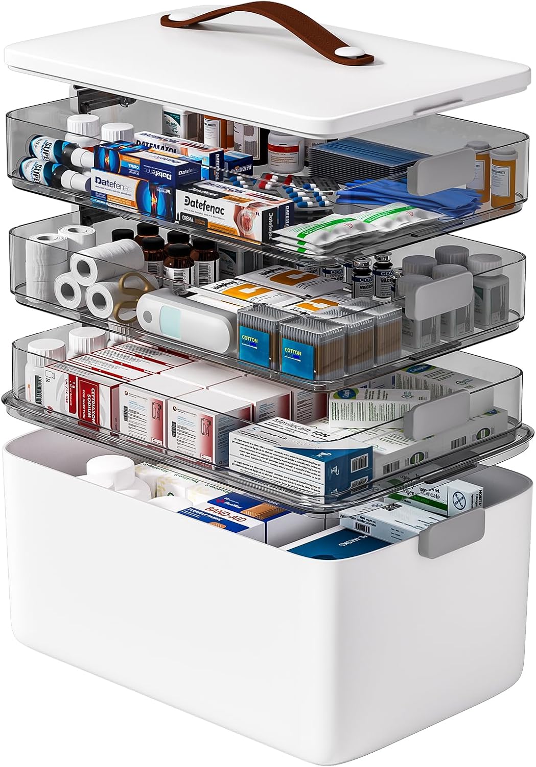 funest 4- Tier Medicine Storage Box Organizer Portable First Aid kit Box Sewing, Art, Craft with Handle, Multipurpose Medical Supply Organizer with Removable Tray
