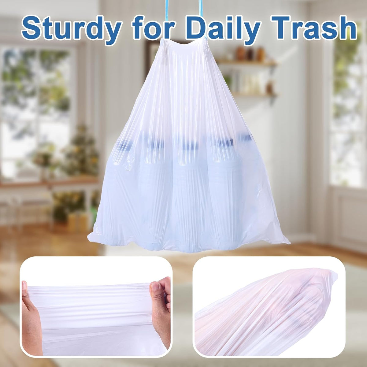 BYSNOW 4 Gallon 200 Counts Small Trash Bags, White Drawstring Garbage Bags