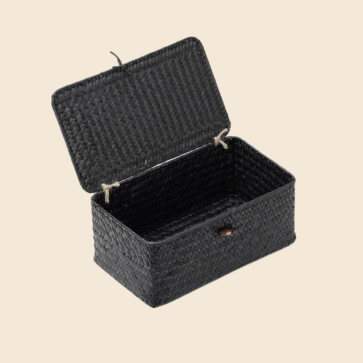Nonam Wicker Storage Basket with Lid,Seagrass Shelf Basket Set of 3,Nautral