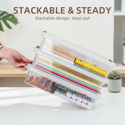 Citylife 3PC Storage Bins with Lids, Stackable Plastic Box, Paper Storage