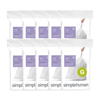 simplehuman Code G 60 Count Custom Fit Liners, Drawstring Kitchen Trash Bags, One-by-One Mess-Free Dispense, Extra Thick & Double Seamed, 50% PCR Plastic, 30 Liter / 8 Gallon, White