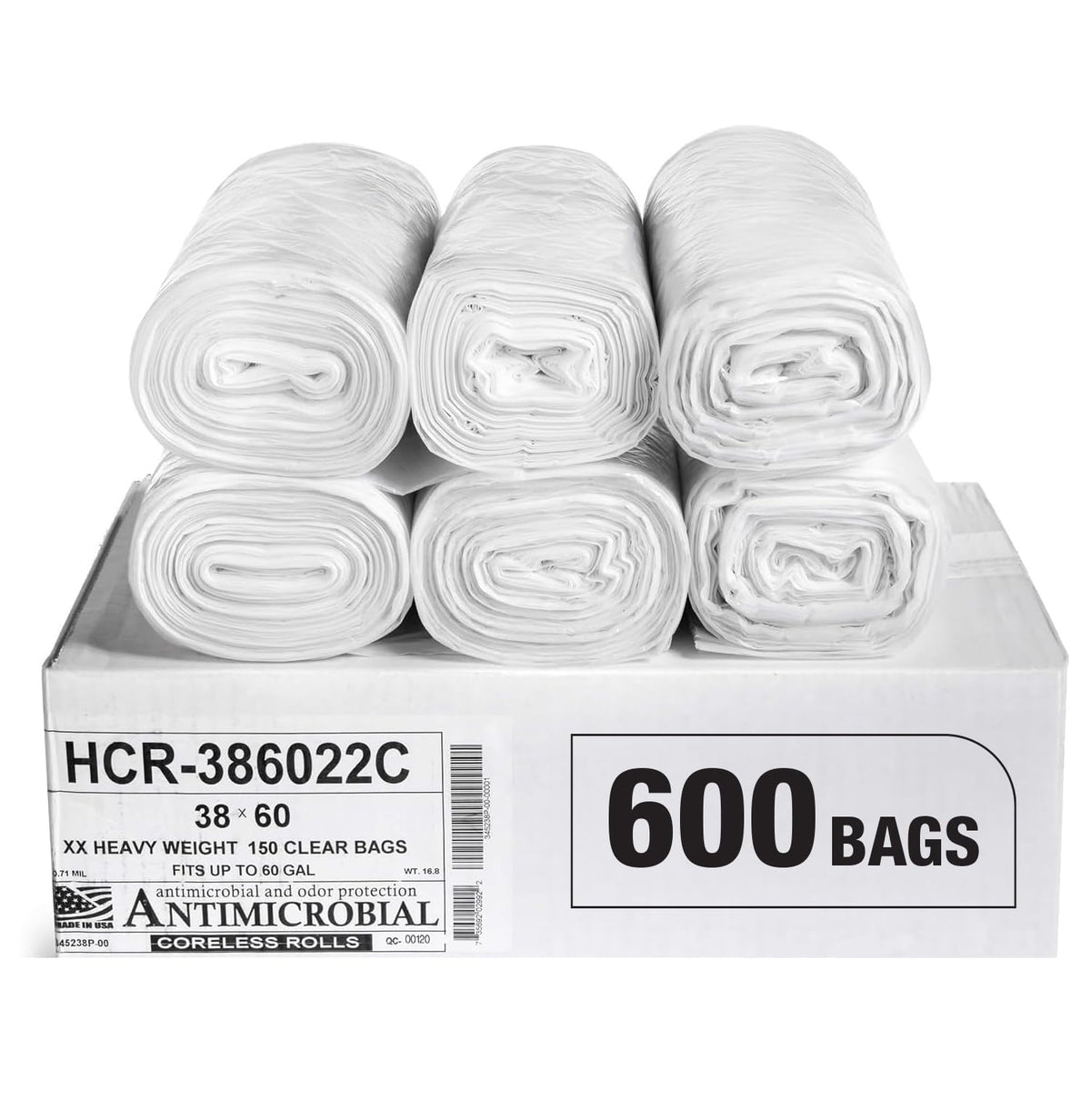 Aluf Plastics 60 Gal Black Trash Bags, 22 Micron (EQ.), 38" x 60" (150 Pk)