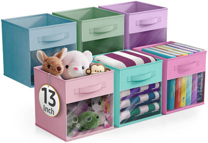 Sorbus Cube Storage Bin, Fabric, 6 Pack (11 Inch, Pastel Multi-Color)
