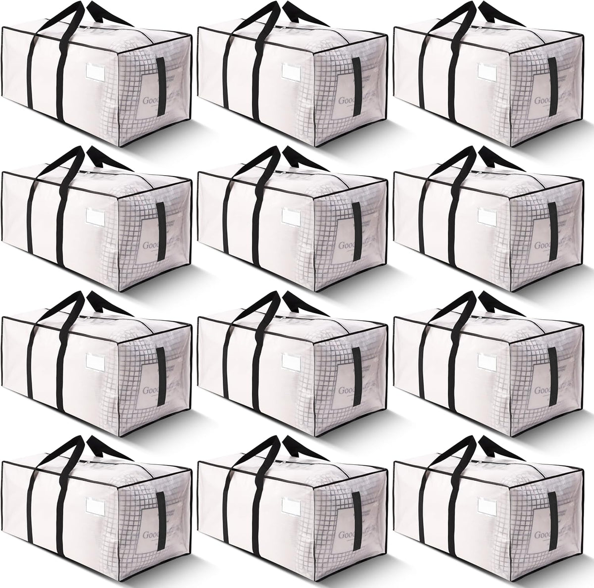 HOMESURE Supports 200lbs Heavy Duty Moving Bags - Strong Zipper & Wrap-Around Handles - Water-Resistant Storage Totes, Durable Alternative to Moving Boxes - 8 Pack - Semi-Transparent