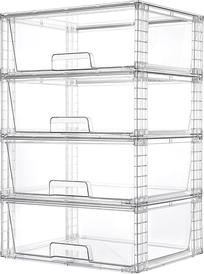 Vtopmart 4 Pack Large Stackable Storage Drawers, Clear