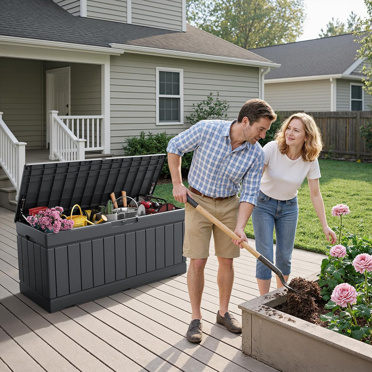 Flamaker Outdoor Storage Box 80 Gallon Resin Waterproof Deck Box