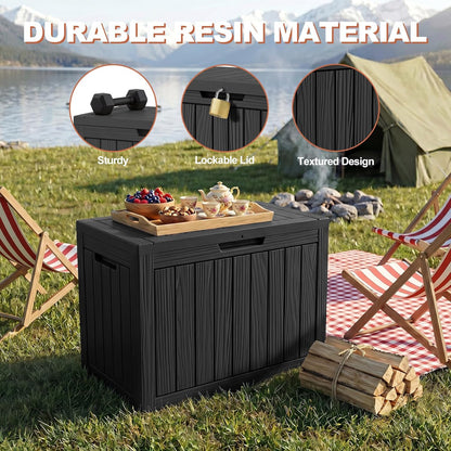 EFU Outdoor Storage Box 60 Gallon Deck Box, Waterproof Resin, Black
