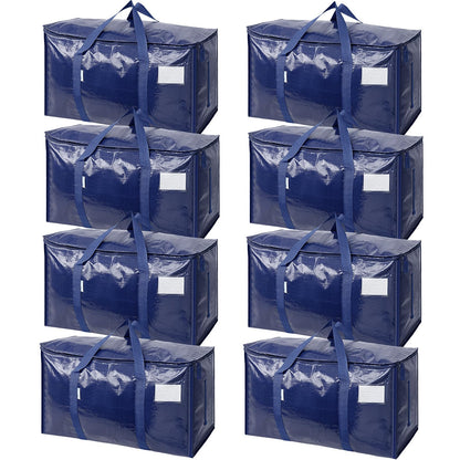 TICONN 6 Pack Extra Large Moving Bags Heavy Duty with Zippers & Carrying Handles, Durable Storage Bags Moving Boxes for Closet Organizers and Storage (6 Pack, Blue)