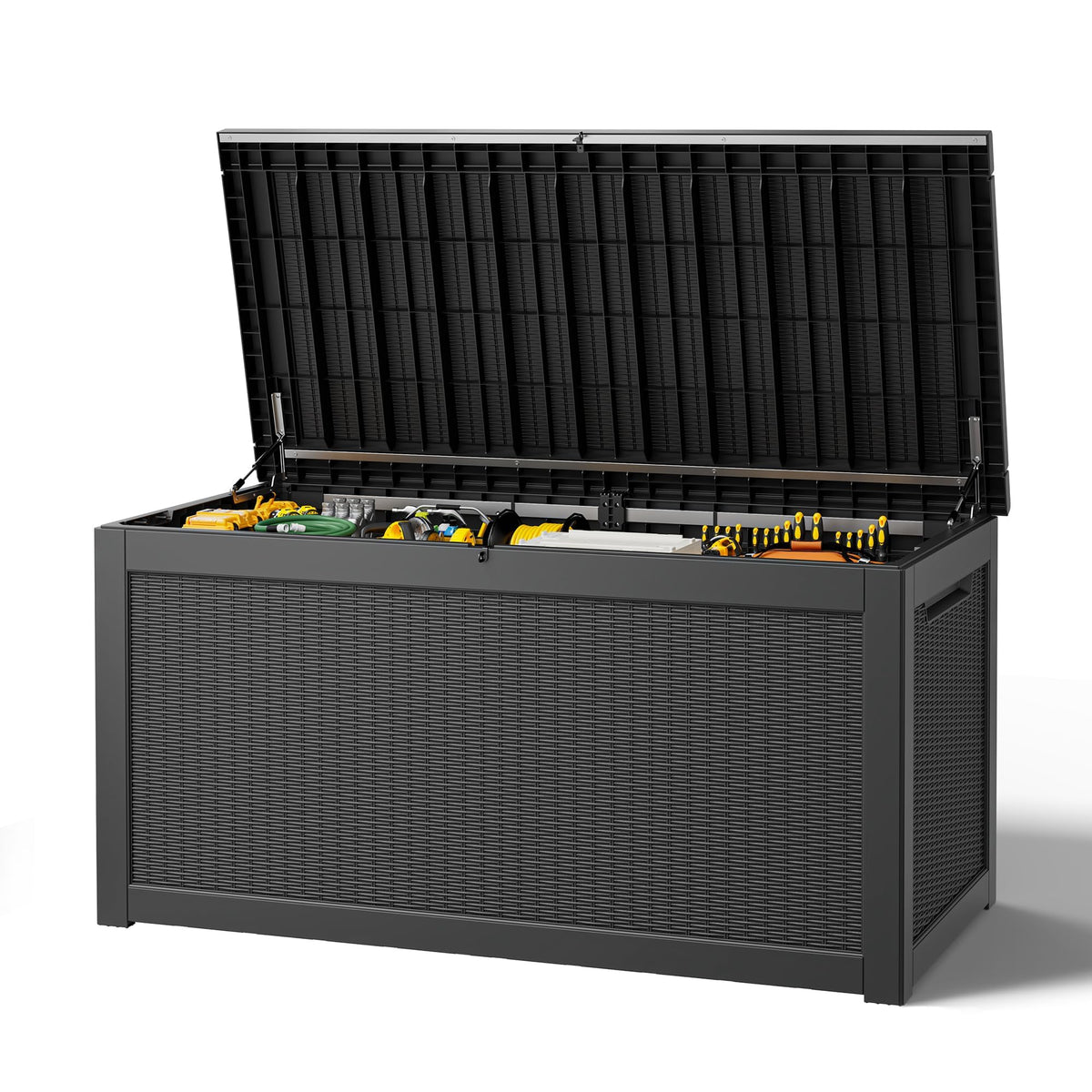 Outdoor Storage Box, Resin Deck Boxes outdoor, Waterproof Storage Box Lockable Lid (Black, 50 Gallon)