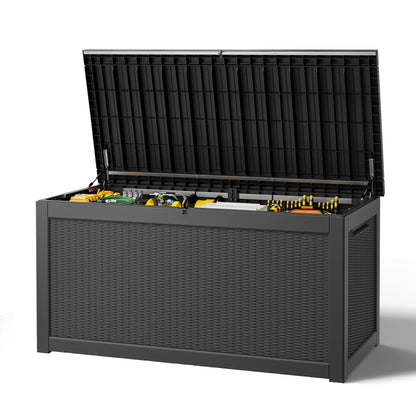 Outdoor Storage Box, Resin Deck Boxes outdoor, Waterproof Storage Box Lockable Lid (Black, 50 Gallon)