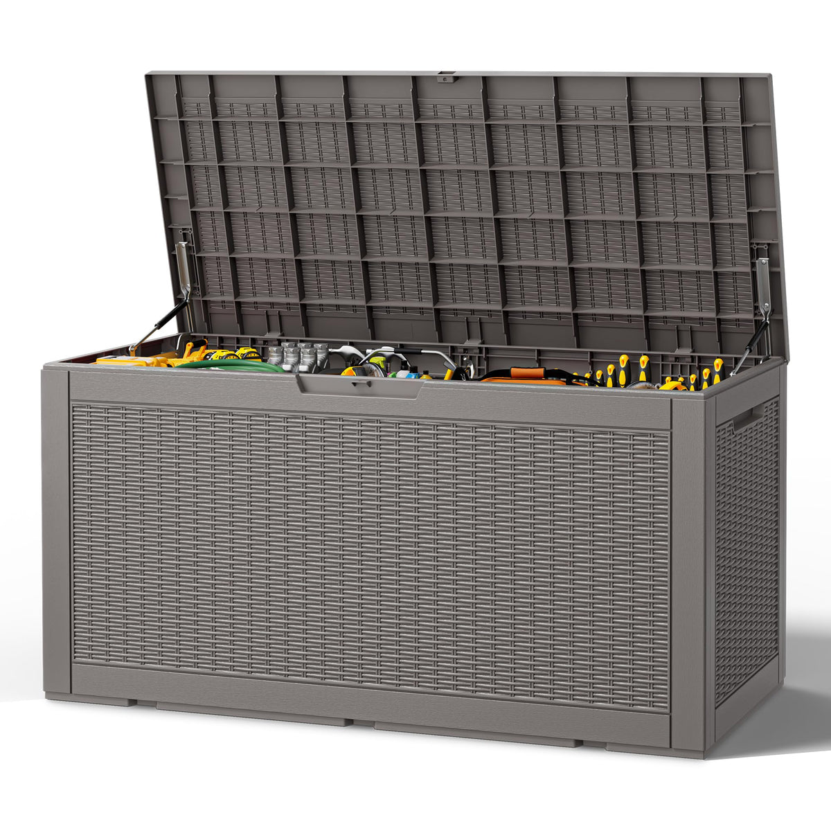 Outdoor Storage Box, Resin Deck Boxes outdoor, Waterproof Storage Box Lockable Lid (Black, 50 Gallon)