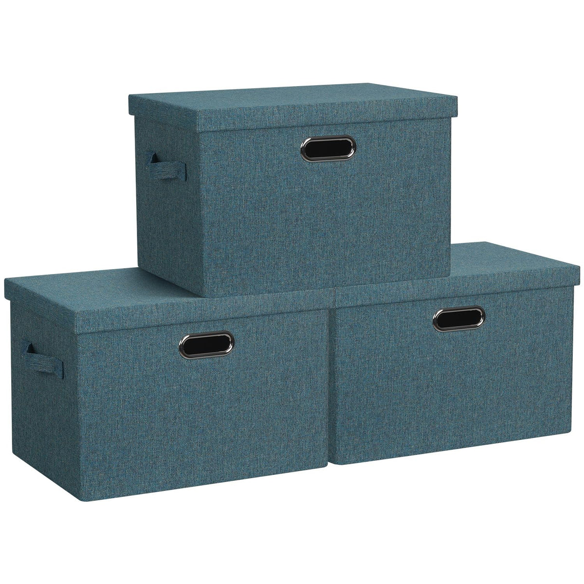 Graciadeco Large Quart Collapsible Stackable Storage Bins with Lids, 3 Packs Beige Linen Fabric Closet Boxes with Lids, Storage Cube Baskets Container Organizers for Bedroom Office(16.6 x 11.7 x 10.8)