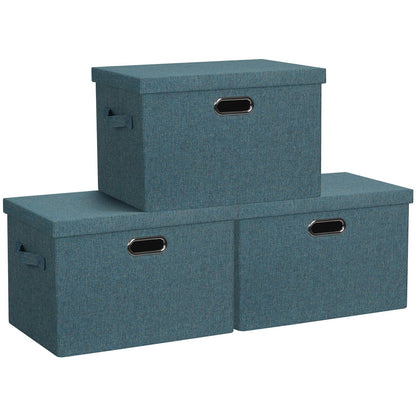 Graciadeco Large Quart Collapsible Stackable Storage Bins with Lids, 3 Packs Beige Linen Fabric Closet Boxes with Lids, Storage Cube Baskets Container Organizers for Bedroom Office(16.6 x 11.7 x 10.8)