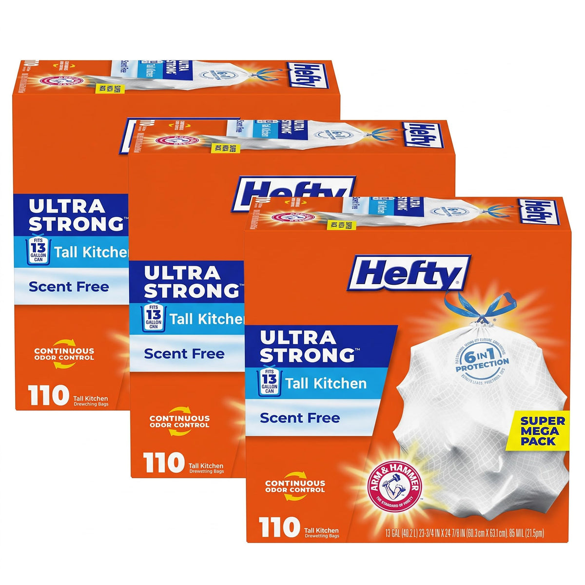 Hefty Ultra Strong 13 Gal Kitchen Trash Bags, White, Unscented, 110ct