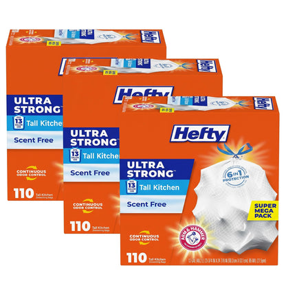 Hefty Ultra Strong 13 Gal Kitchen Trash Bags, White, Unscented, 110ct