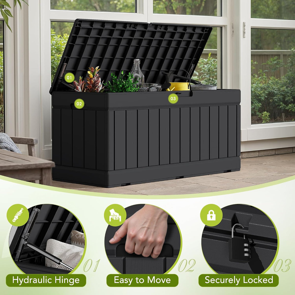 Devoko 78 Gallon Deck Box, Waterproof Resin Outdoor Storage Box