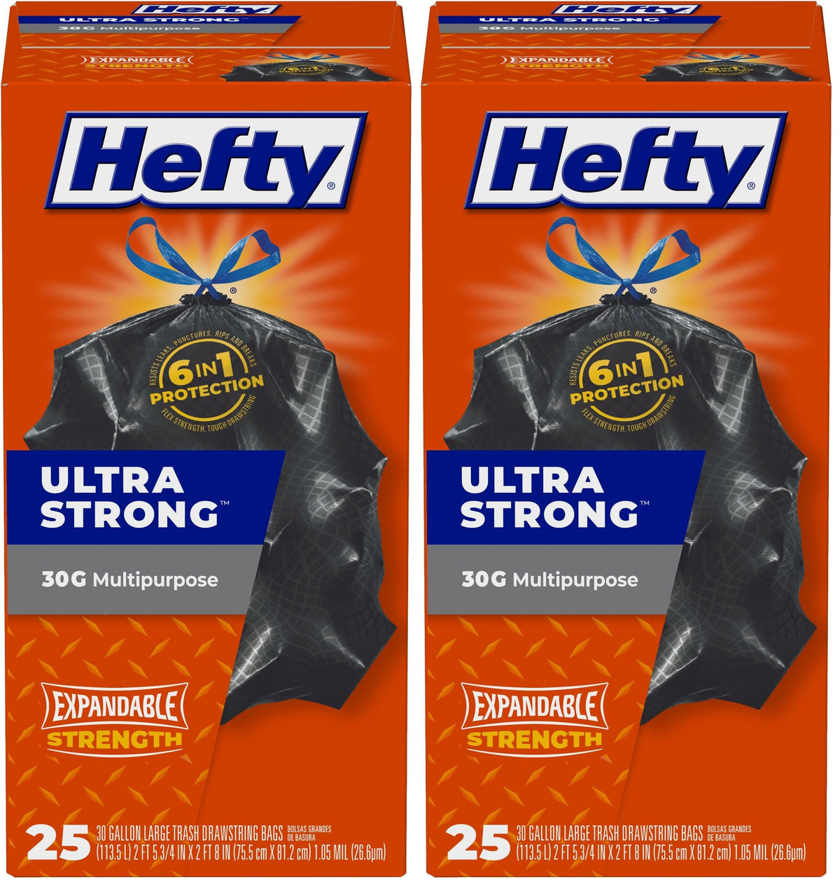Hefty Ultra Strong 30 Gal Large Trash Bags, Black, Unscented, 25ct