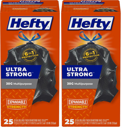 Hefty Ultra Strong 30 Gal Large Trash Bags, Black, Unscented, 25ct