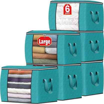 Fab totes 6 Pack Storage Bags for Clothes Blanket Storage Bins with Lids