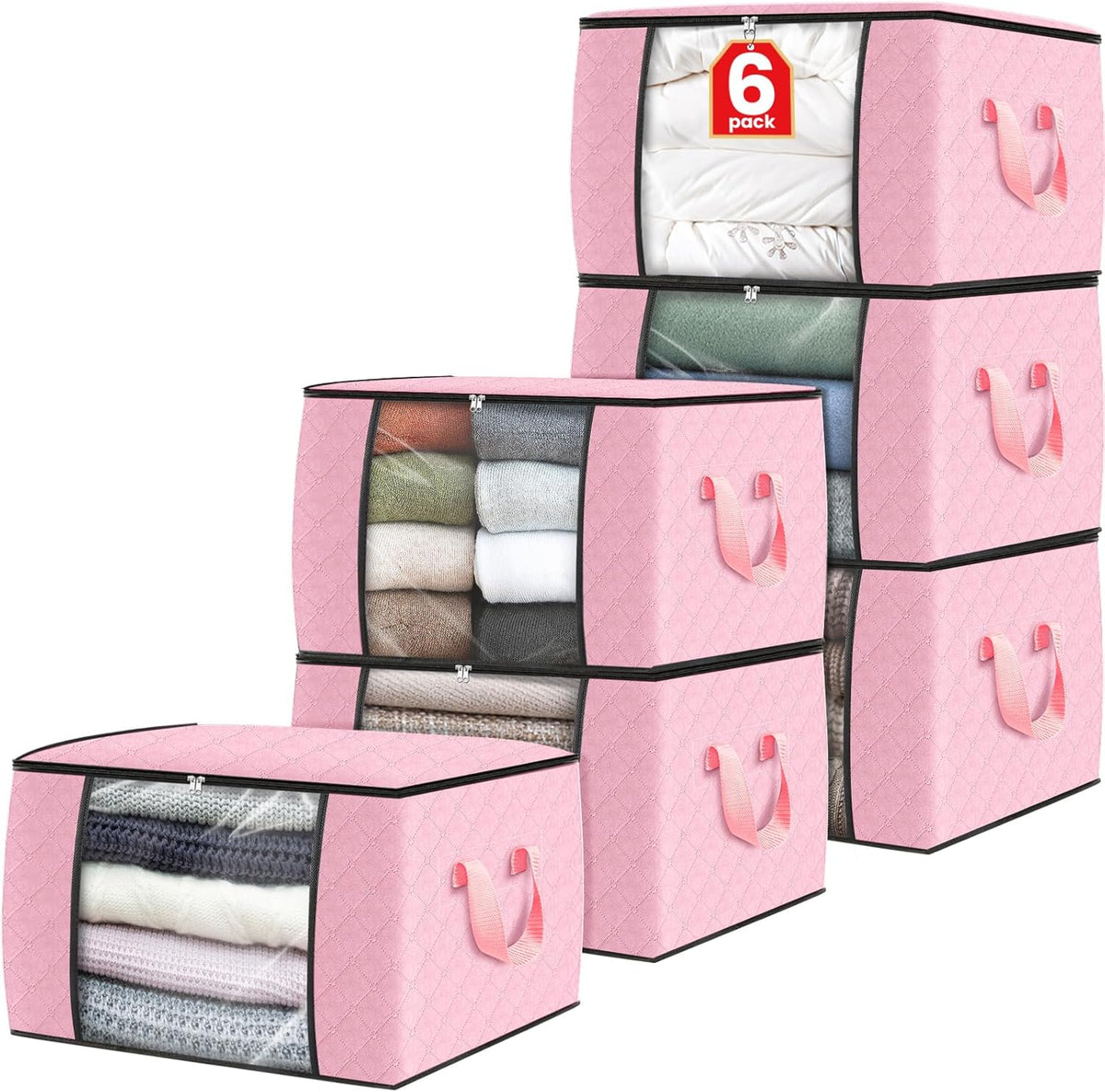 Fab totes 6 Pack Storage Bags for Clothes Blanket Storage Bins with Lids