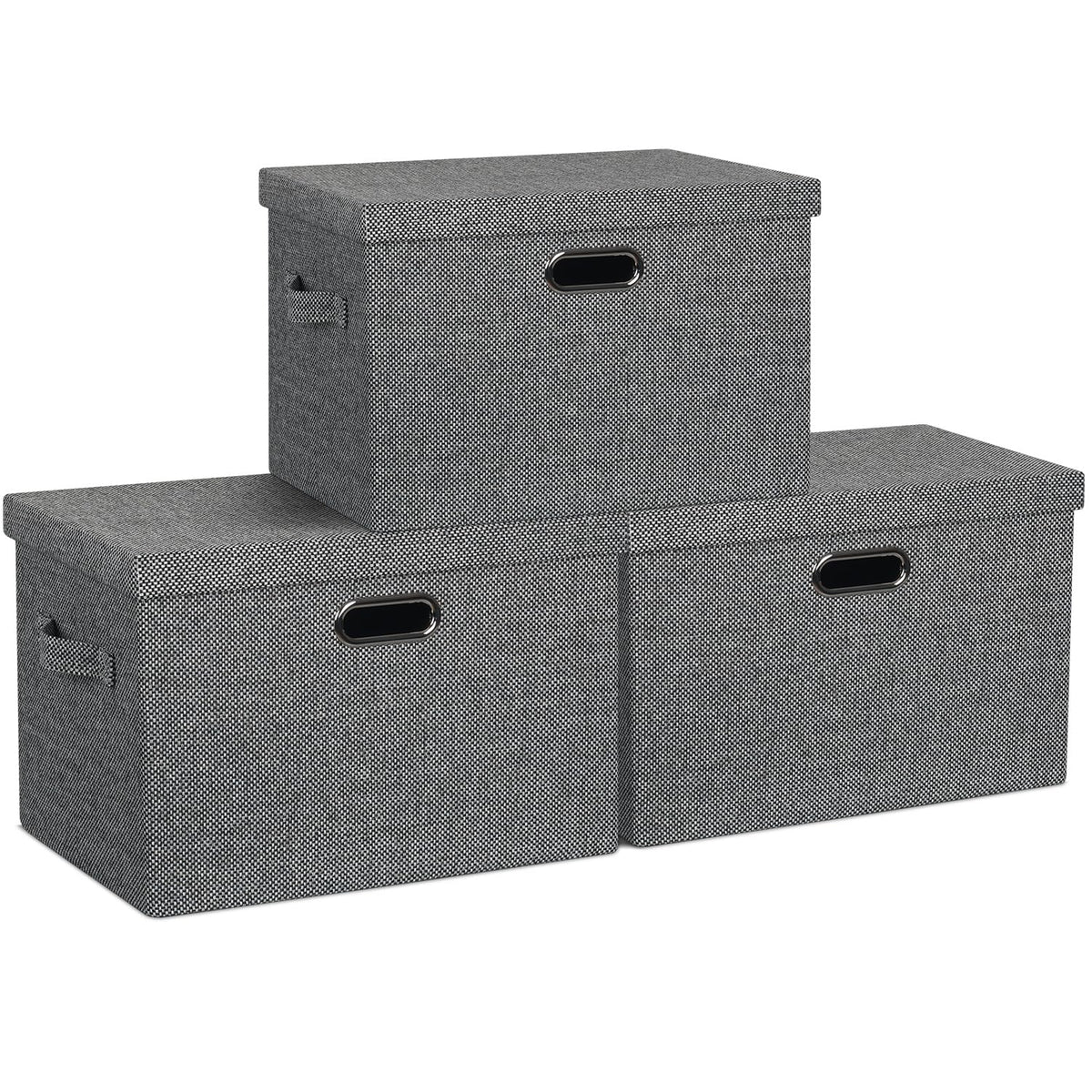 Graciadeco Large Quart Collapsible Stackable Storage Bins with Lids, 3 Packs Beige Linen Fabric Closet Boxes with Lids, Storage Cube Baskets Container Organizers for Bedroom Office(16.6 x 11.7 x 10.8)