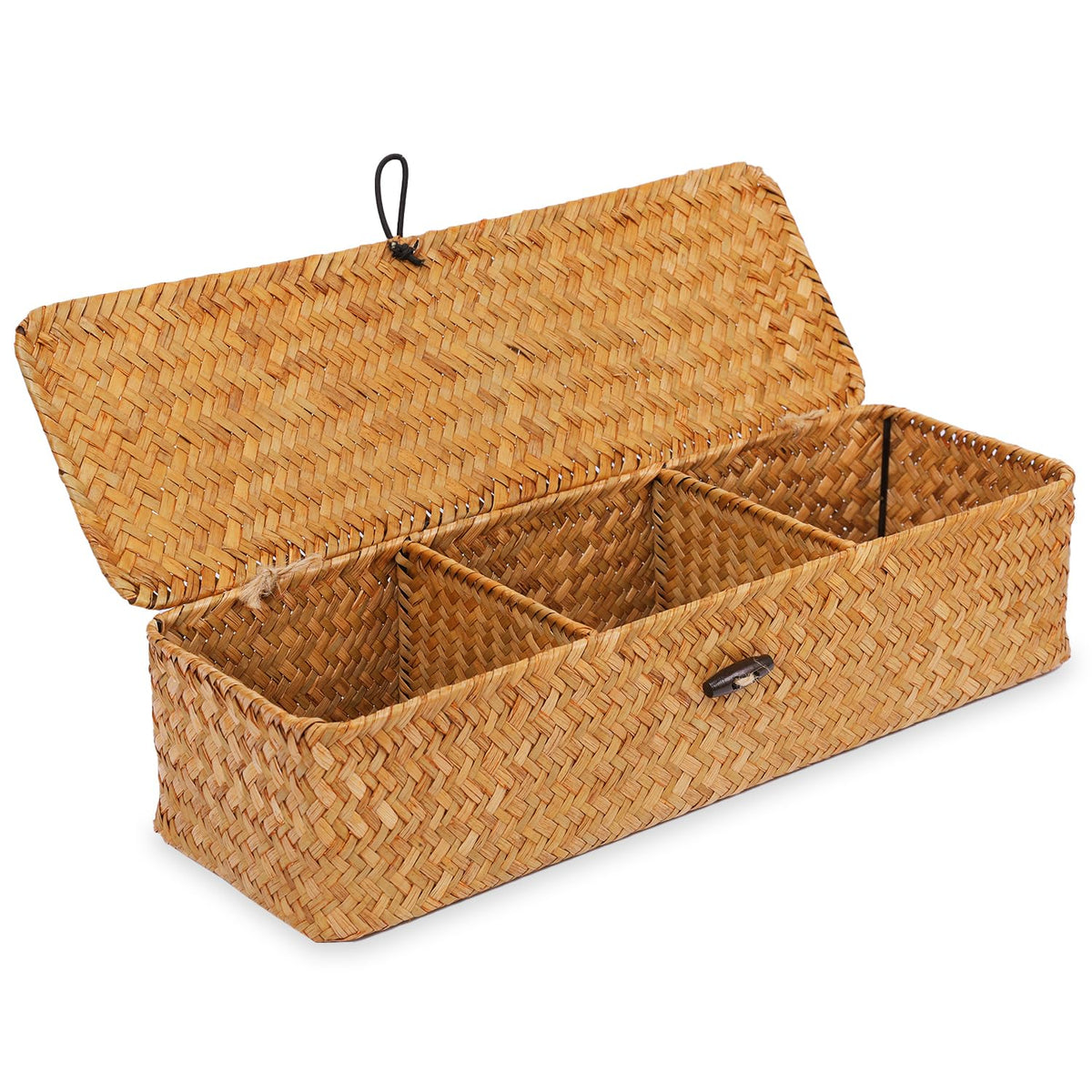 Nonam Wicker Storage Basket with Lid,Seagrass Shelf Basket Set of 3,Nautral