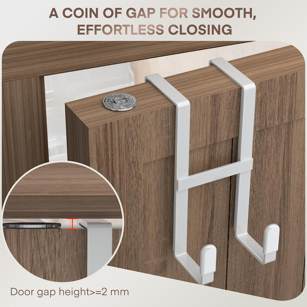 FYY Over The Door Hooks, 2 Packs Double Sided-Hanger Fits Door 1-7/8"White